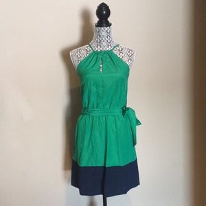 Express Women’s Blue and Green Key Hole Dress (XS)